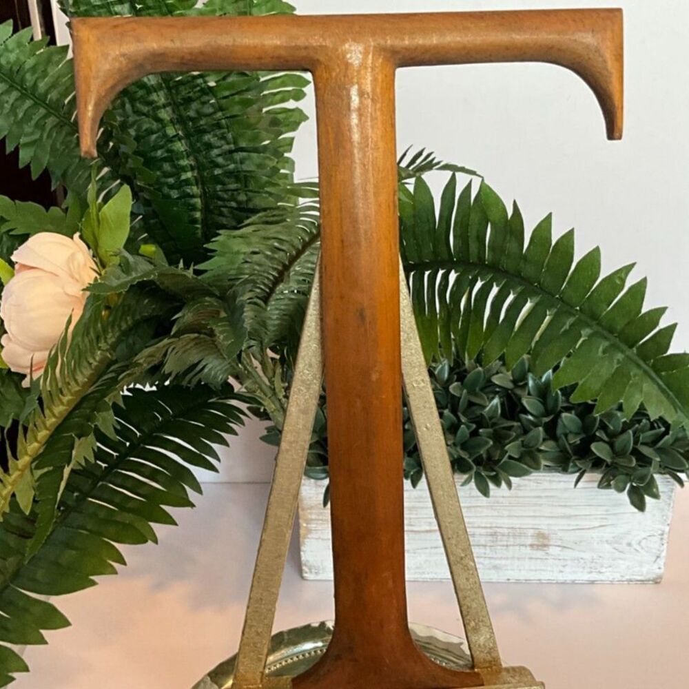 Vintage Solid Wood Letter T  Monogram Initial Wall Decor 10"